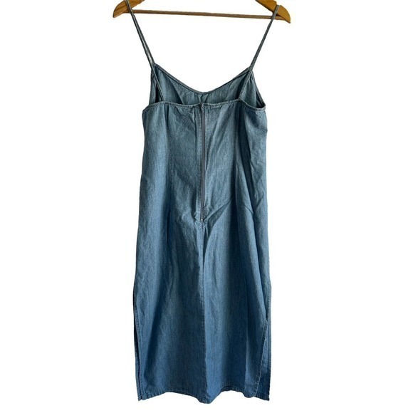 Topshop Size 8 Chambray Strappy Tie Front Side Slit Midi Dress Blue - Picture 3 of 7